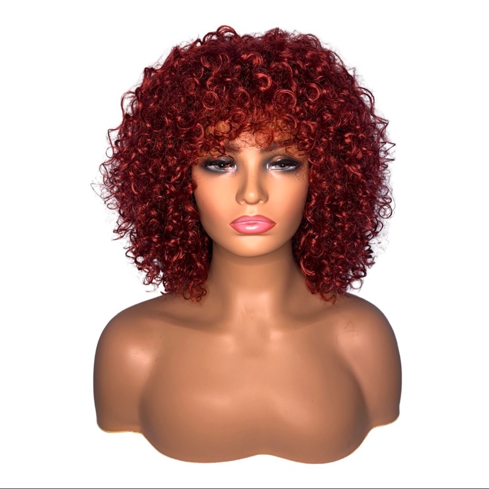 Burgundy Afro Kinky Curly Synthetic Wig W/bang